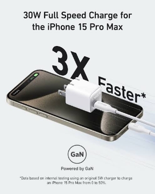 Picture of Anker Zolo 30W USB C Charger PD & IQ with C to C cable-White