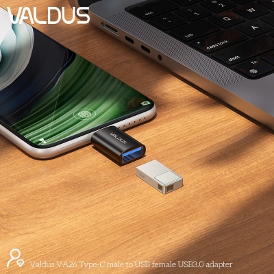 Picture of VALDUS VA26 USB-C male to USB-A female OTG adapter-Black