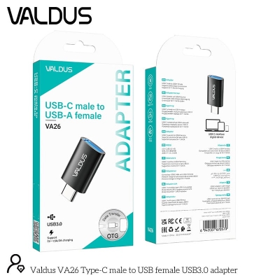 Picture of VALDUS VA26 USB-C male to USB-A female OTG adapter-Black