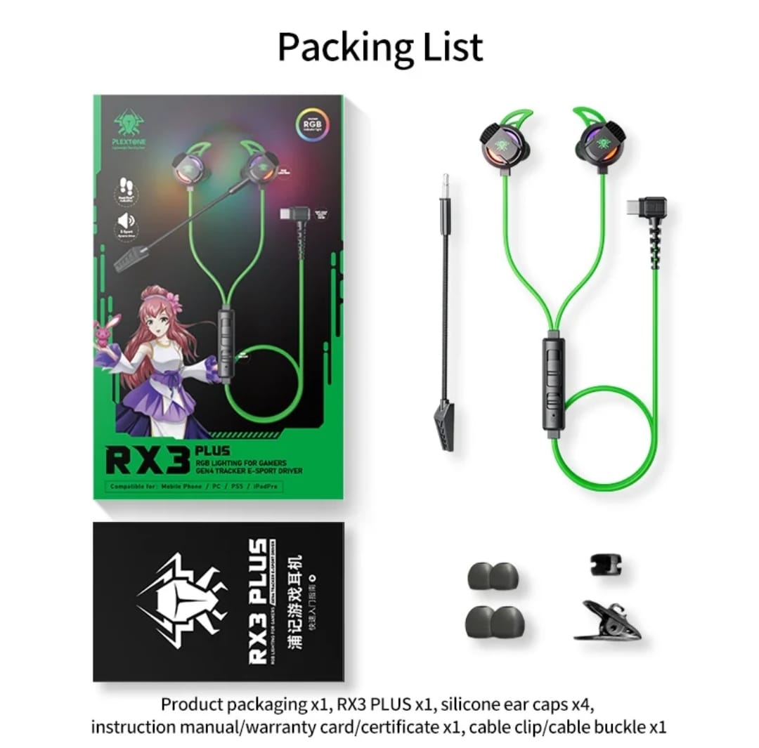 Picture of Plextone RX3 PLUS Type-C Wired Gaming Earphone-Green