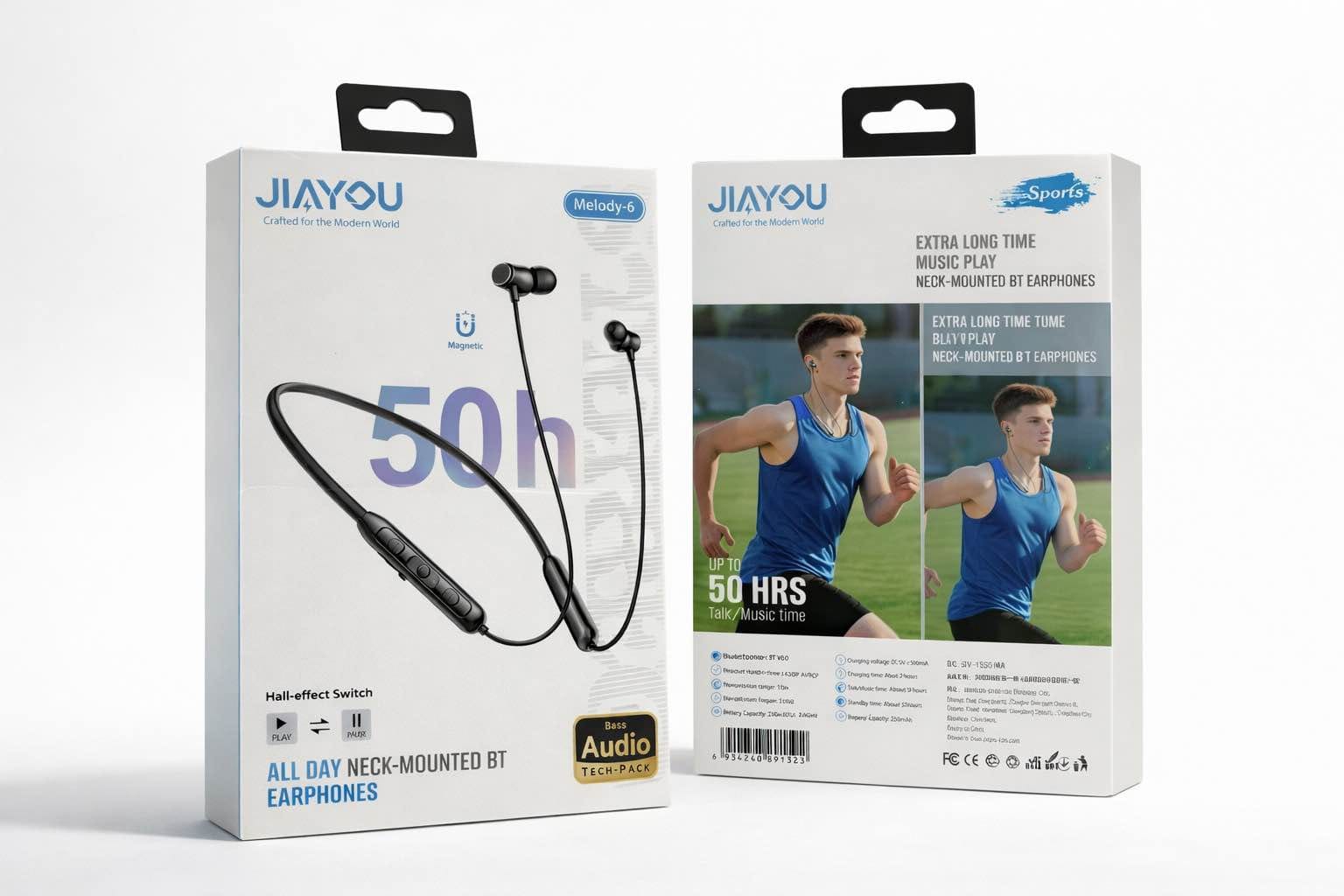 Picture of Jiayou Melody-6 All Day Neck-Mounted Bluetooth Earphones – Hall Effect Switch, Bluetooth 6.0, 50H Playtime, 250mAh Battery-Black