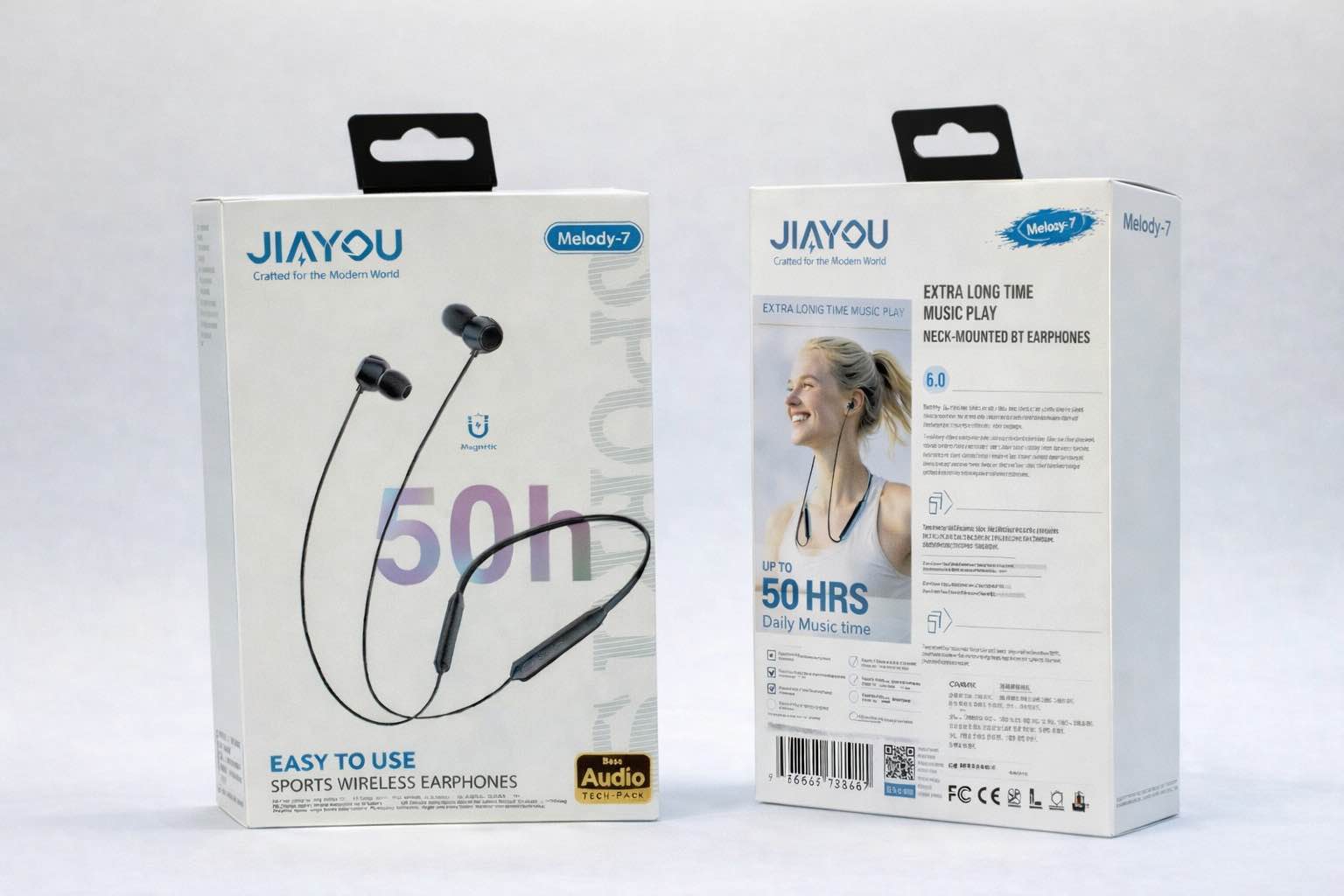 Picture of Jiayou Melody-7 Sports Wireless Neckband Earphones – Magnetic Design, Bluetooth 6.0, 50H Playtime, 250mAh Battery-Black