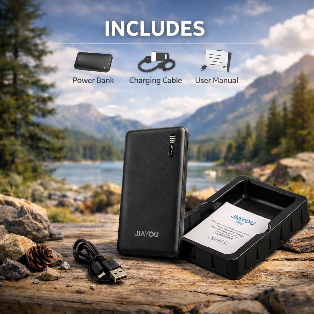 Picture of Jiayou Thunder-5 10000mAh Portable Slim Power Bank – 2.5A Fast Charging, Dual USB Output, Type-C & Micro Input-Black