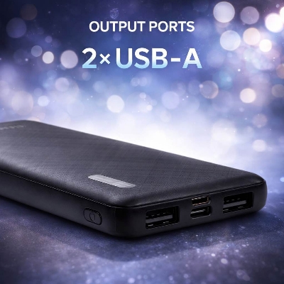 Picture of Jiayou Thunder-5 10000mAh Portable Slim Power Bank – 2.5A Fast Charging, Dual USB Output, Type-C & Micro Input-Black