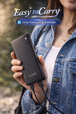 Picture of Jiayou Thunder-6 20000mAh Portable Slim Power Bank – 2.5A Fast Charging, Dual USB Output, Type-C & Micro Input-Black