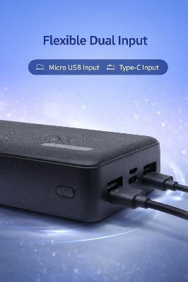 Picture of Jiayou Thunder-6 20000mAh Portable Slim Power Bank – 2.5A Fast Charging, Dual USB Output, Type-C & Micro Input-Black