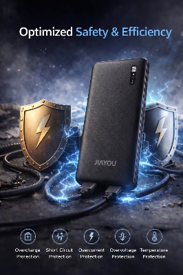 Picture of Jiayou Thunder-6 20000mAh Portable Slim Power Bank – 2.5A Fast Charging, Dual USB Output, Type-C & Micro Input-Black
