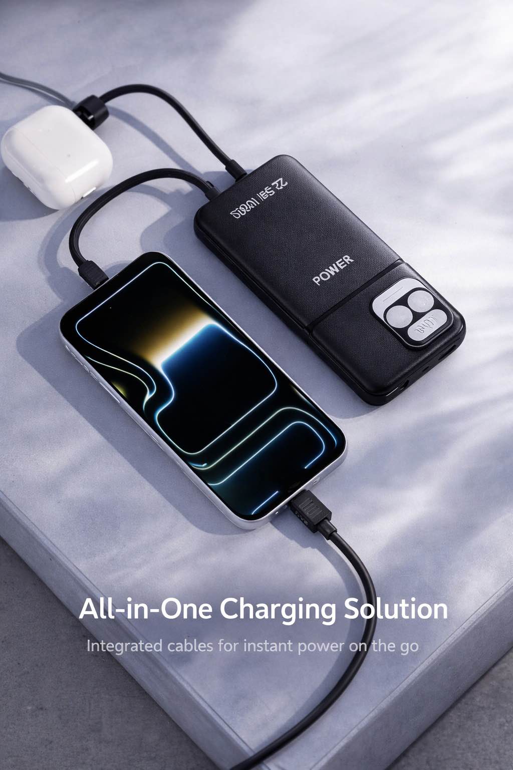 Picture of Jiayou Thunder 7 10000mAh 22.5W Fast Charging Power Bank with Built-in Type-C & Lightning Cable-Black