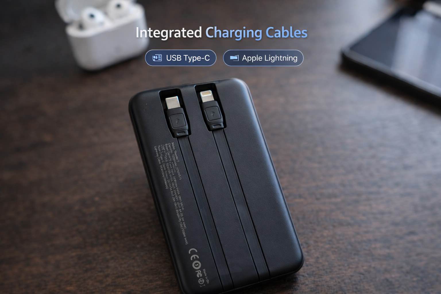 Picture of Jiayou Thunder 7 10000mAh 22.5W Fast Charging Power Bank with Built-in Type-C & Lightning Cable-Black