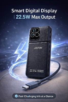 Picture of Jiayou Thunder 7 10000mAh 22.5W Fast Charging Power Bank with Built-in Type-C & Lightning Cable-Black