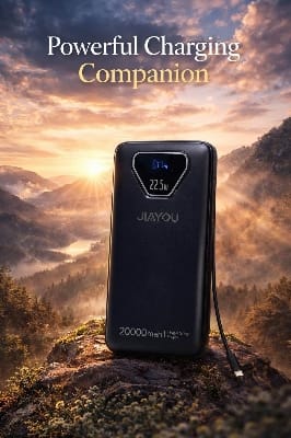 Picture of Jiayou Thunder 8 20000mAh 22.5W Fast Charging Power Bank with Built-in Type-C & USB Cable-Black