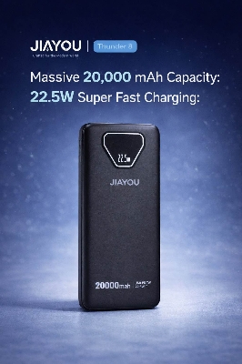 Picture of Jiayou Thunder 8 20000mAh 22.5W Fast Charging Power Bank with Built-in Type-C & USB Cable-Black