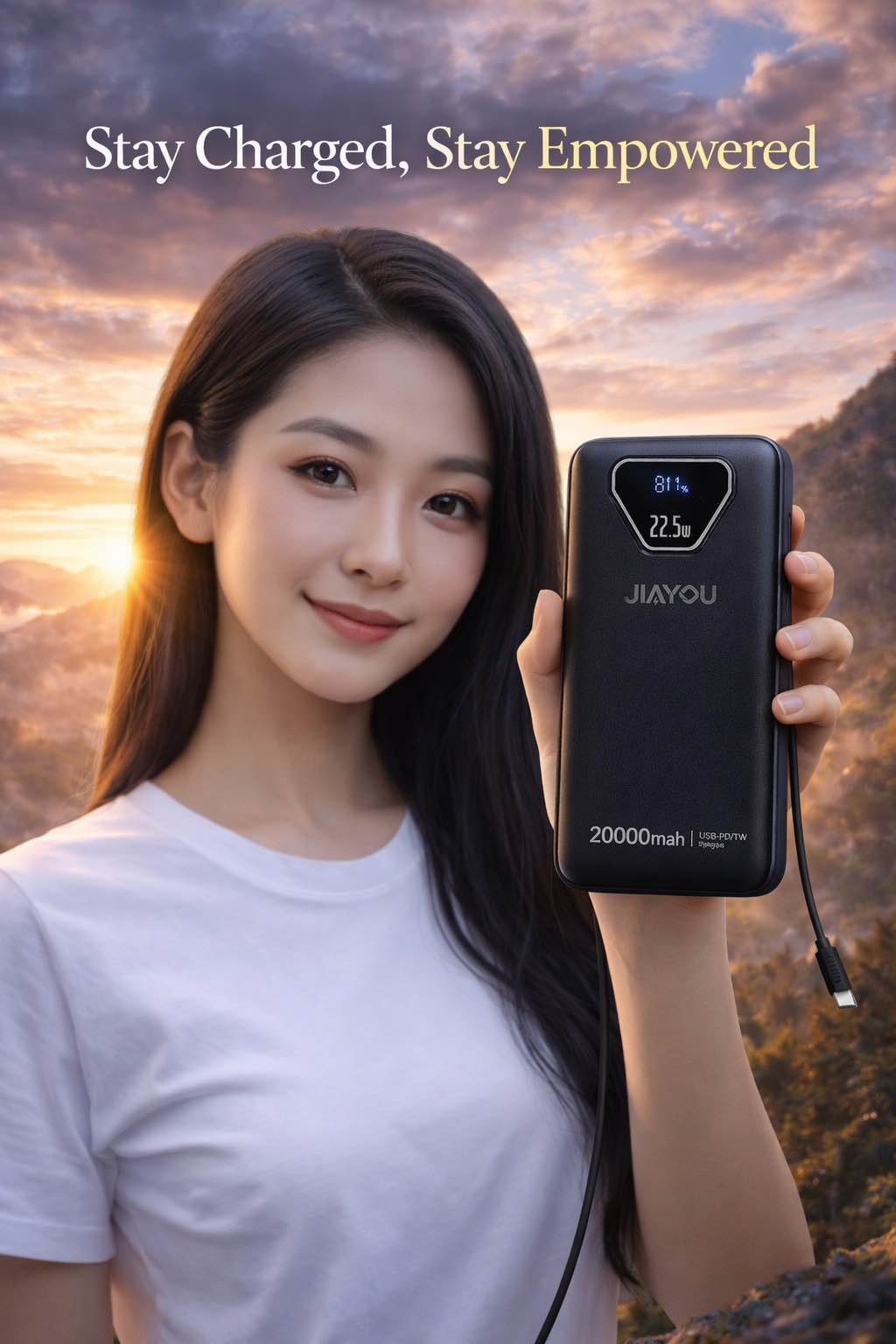 Picture of Jiayou Thunder 8 20000mAh 22.5W Fast Charging Power Bank with Built-in Type-C & USB Cable-Black