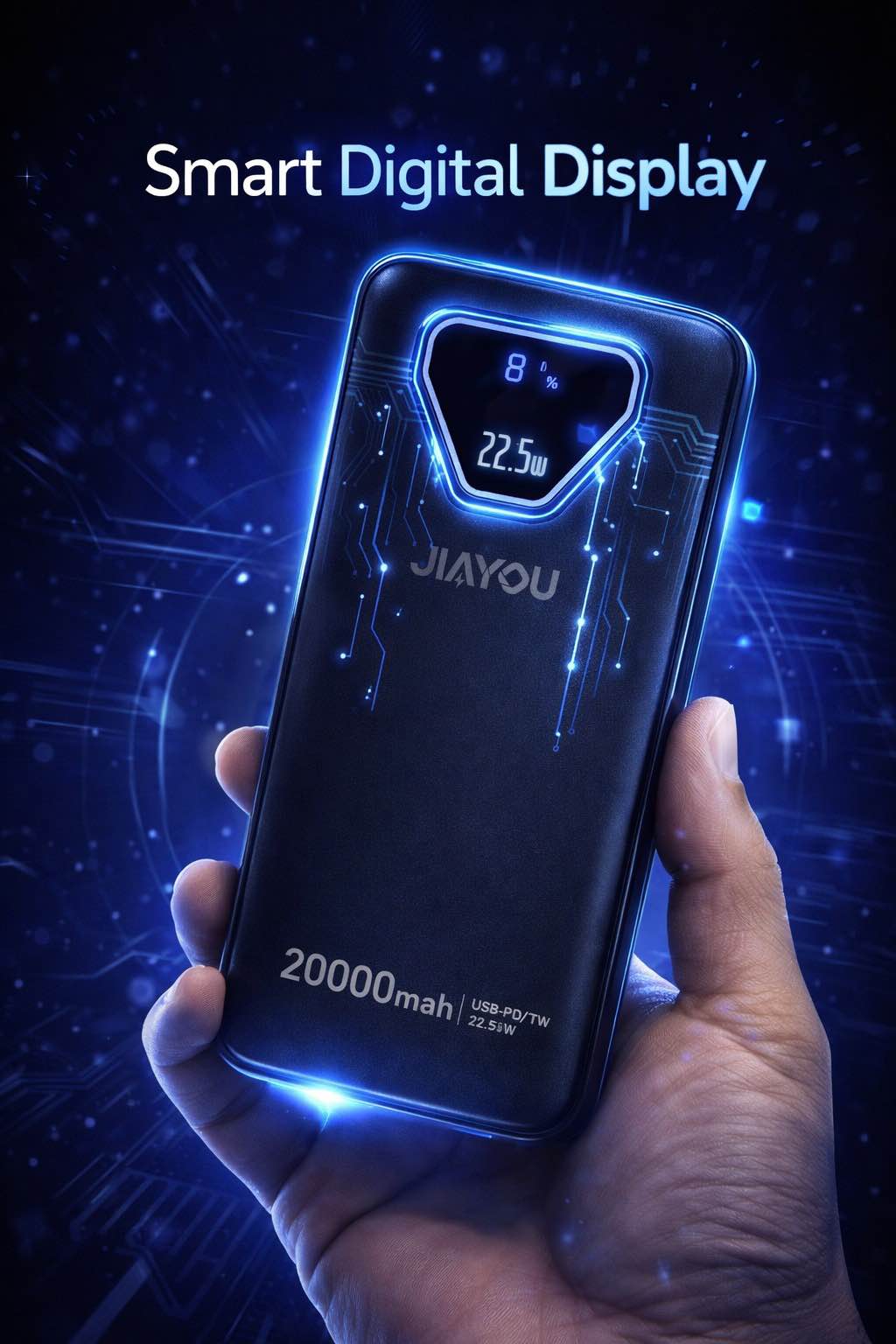 Picture of Jiayou Thunder 8 20000mAh 22.5W Fast Charging Power Bank with Built-in Type-C & USB Cable-Black