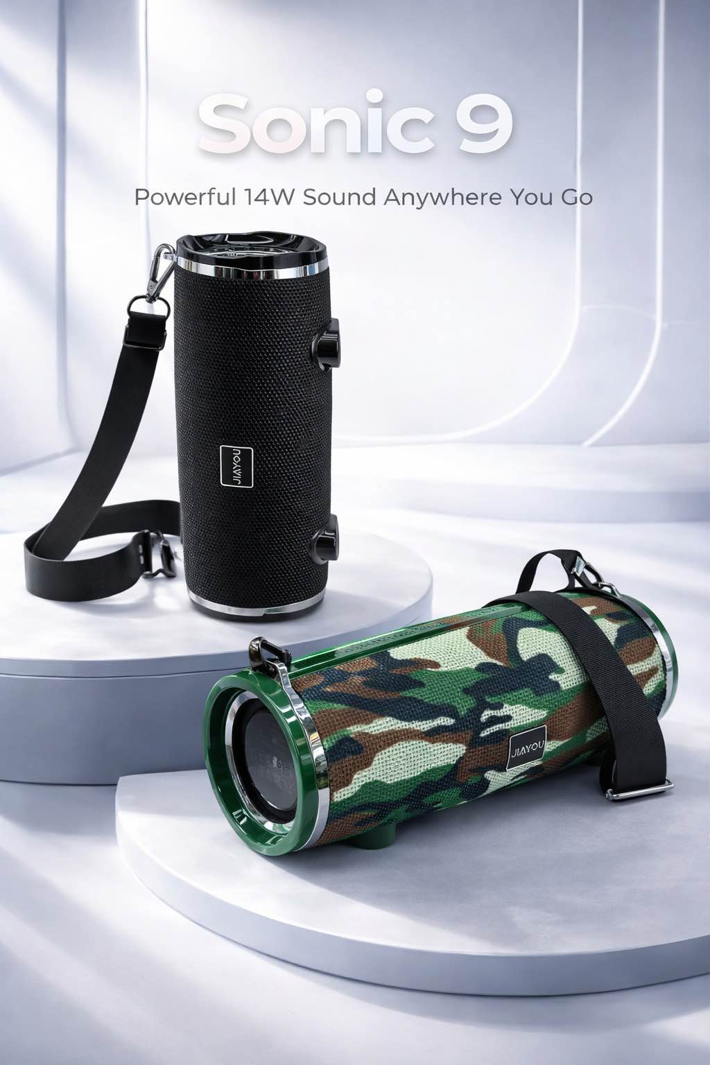 Picture of Jiayou Sonic 9 14W Portable Bluetooth Speaker with Belt, Bluetooth 5.4, 3000mAh Battery-Black