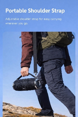 Picture of Jiayou Sonic 9 14W Portable Bluetooth Speaker with Belt, Bluetooth 5.4, 3000mAh Battery-Black