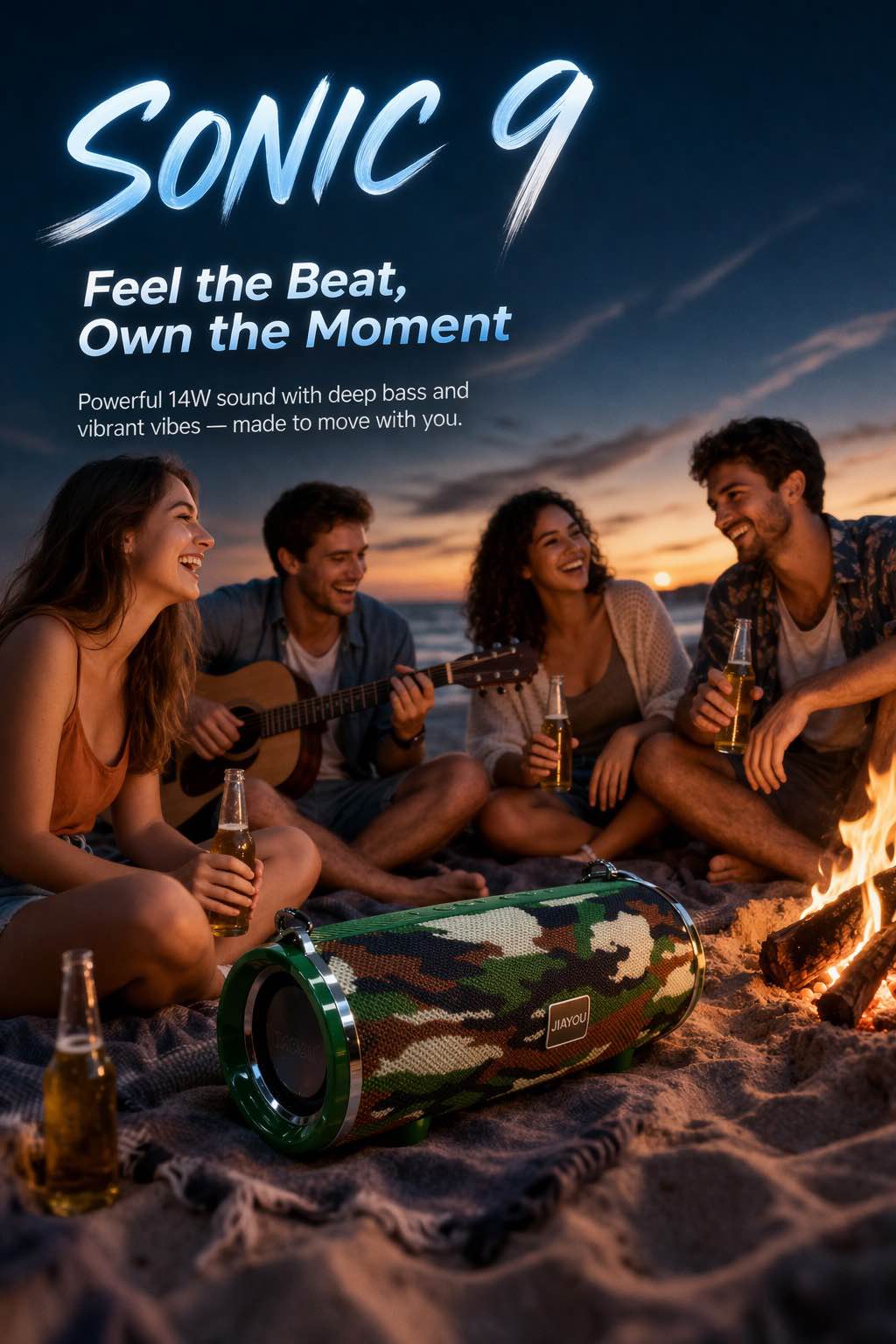 Picture of Jiayou Sonic 9 14W Portable Bluetooth Speaker with Belt, Bluetooth 5.4, 3000mAh Battery-Black