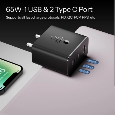 Picture of CMF by Nothing 65W GaN Fast Charger - 3-Port USB-C Rapid Wall Adapter-Black