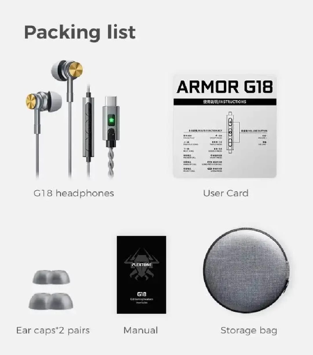 Picture of Plextone G18 Type-C Wired Gaming Earphone-Black