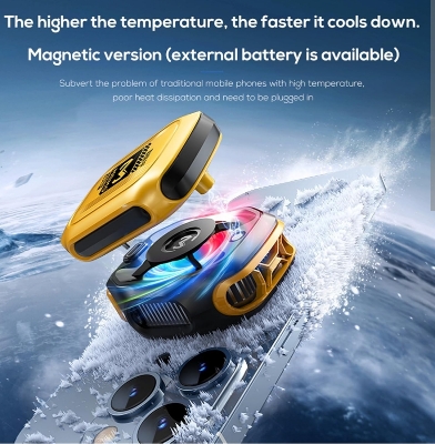 Picture of Memo CX12 Magnetic Semiconductor Phone Cooler - RGB Radiator Cooling Fan for Mobile Gaming-Yellow