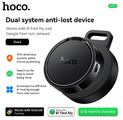 Picture of Hoco E101 Dual Anti-lost Device Location Tracker (Android & iOS Support)-Black