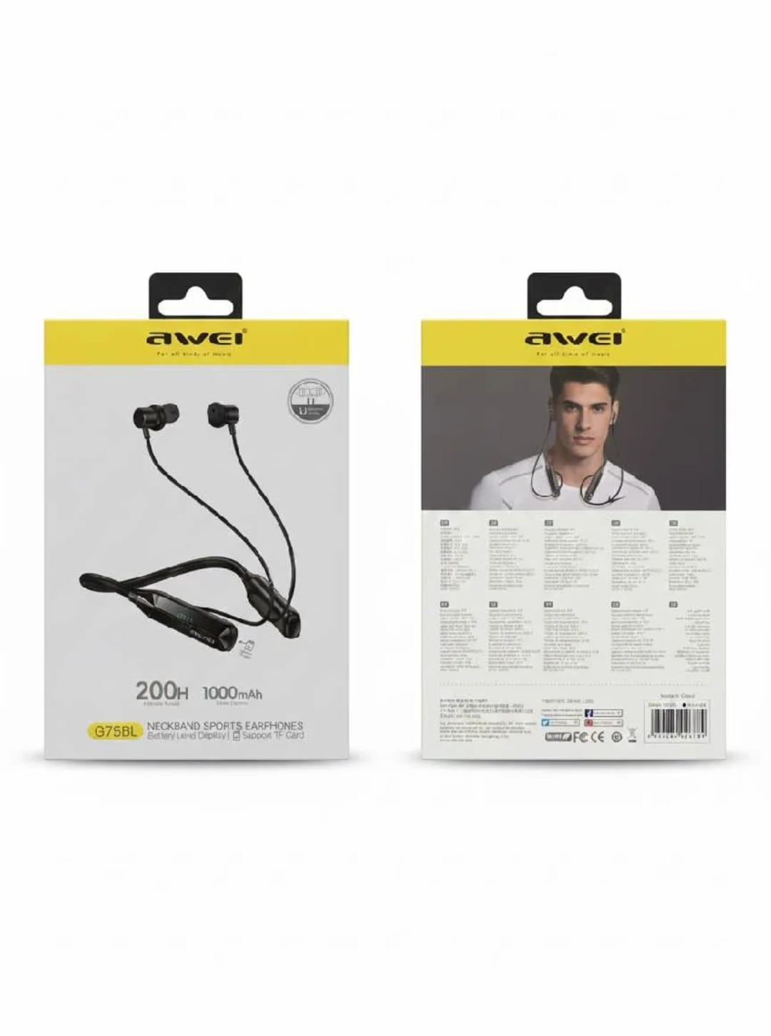 Picture of Awei G75BL 200Hour With Display Neckband Sports Earphones-Black