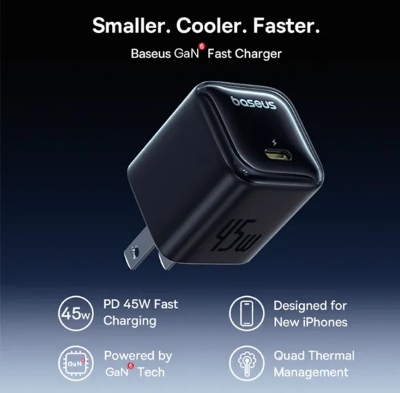 Picture of Baseus Gan6 45W Charger with type c to type c cable 2m-Black