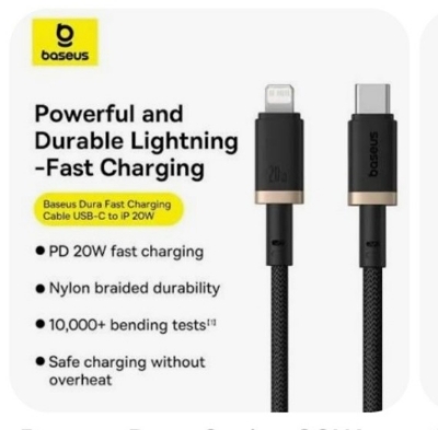 Picture of Baseus Dura 20w Type c to lightning cable 2 meter black-Black