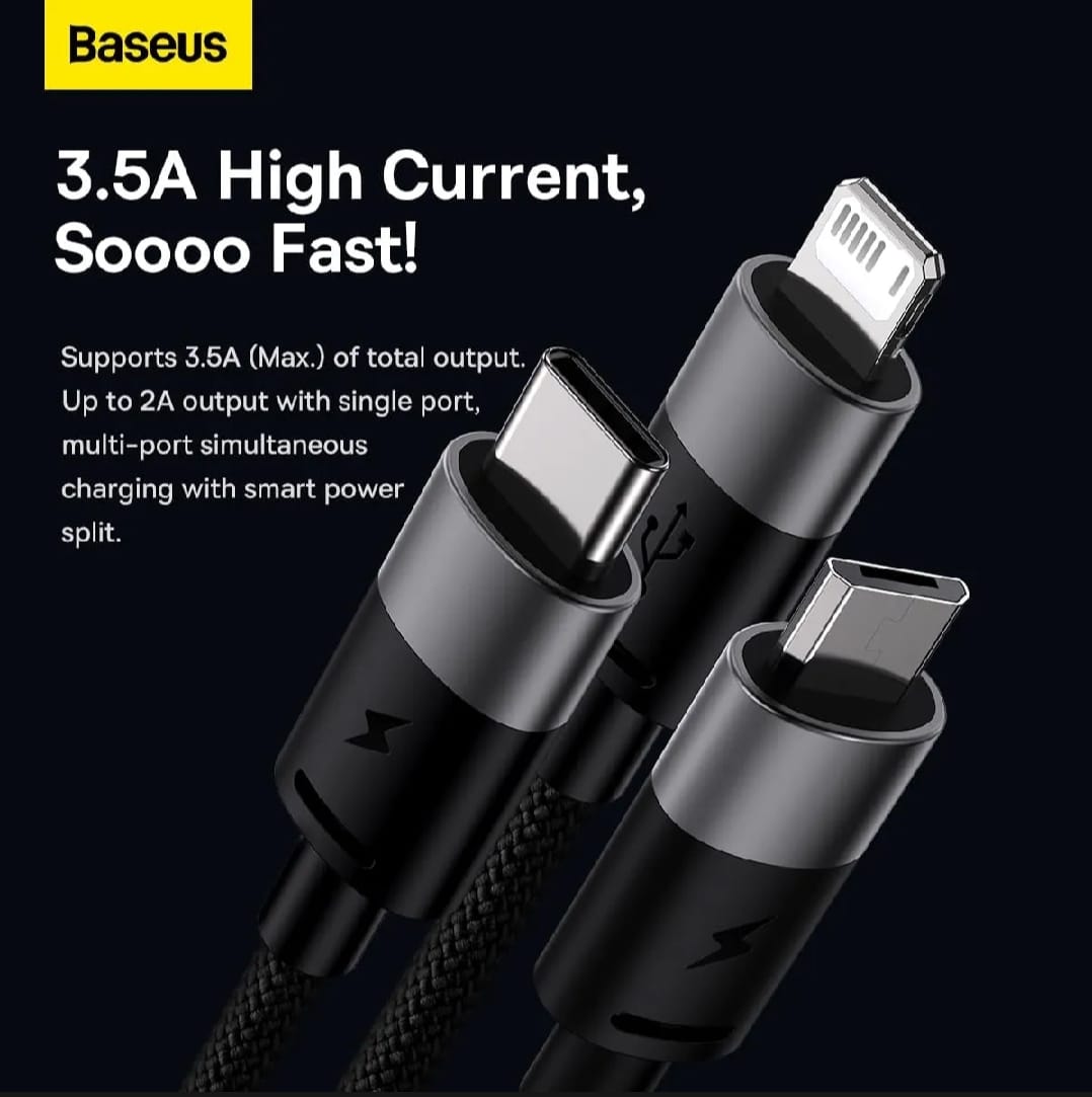 Picture of Baseus StarSpeed 3 in 1 3.5A Fast Charging Data Cable USB to Micro Type-C Lightning cable 1.2 meter-Black