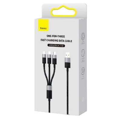 Picture of Baseus StarSpeed 3 in 1 3.5A Fast Charging Data Cable USB to Micro Type-C Lightning cable 1.2 meter-Black