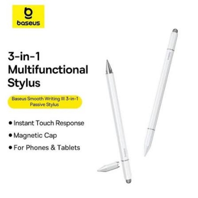 Picture of Baseus 3 in 1 touch screen Stylus Pen For iPhone iPad All Tablet Phone Pencil For Samsung Xiaomi Pad Huawei Matepad Phone Draw Touch Pen-White