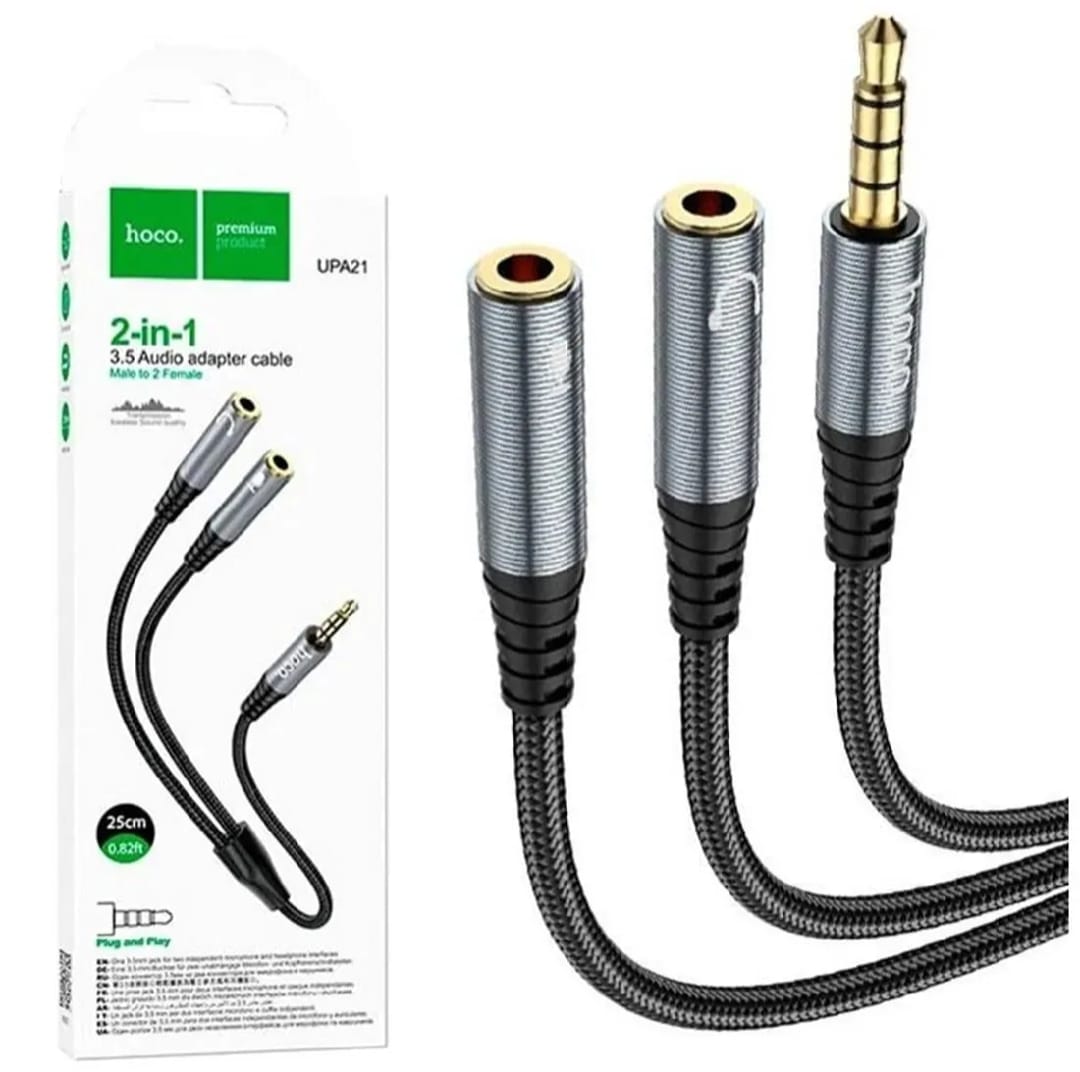 Picture of Hoco UPA21 2 in 1 Audio Adapter Cable For 3.5mm Male to 2 Female