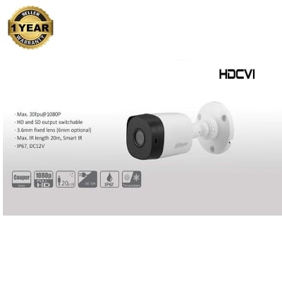 Picture of DAHUA 02 Mega Pixel  HDCVI 20M IR CAMERA 1080P uPVC Model: HAC-B1A21