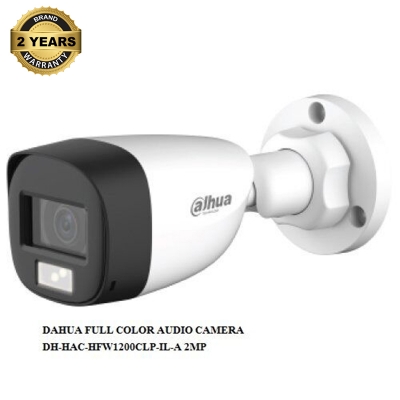Picture of Dahua DH-HAC-HFW1200CLP-IL-A 2MP Full Color Audio SMART DUAL LIGHT HDCVI FIXED-FOCAL BULLET 20 MTR IR DISTANCE, LENS 3.6 MM WITH BUILT IN MIC (PLASTIC) IP67 WEATHER PROOF