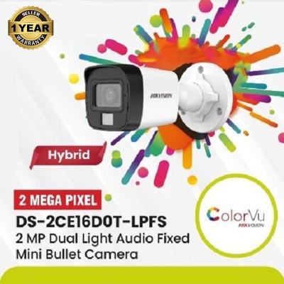 Picture of Hikvision DS-2CE16D0T-LPFS 2MP Dual Light Full Color Audio Fixed Mini Camera 25 m IR distance 2.8 mm, 3.6 mm fixed focal lens 1080p
