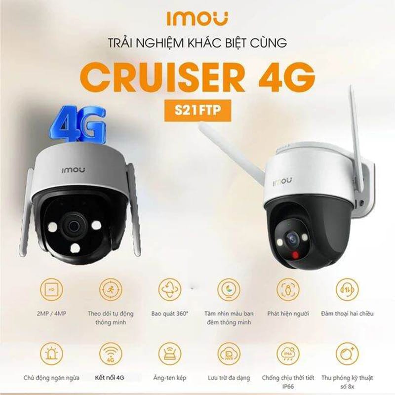 Picture of Dahua Imou cuiser 4G Camera IPC-S21FTP (Cruiser 4G PT Full Color 2.0MP) 1080P Waterproof outdoor PTZ camera, 2 way talk, Human and motion detection - White