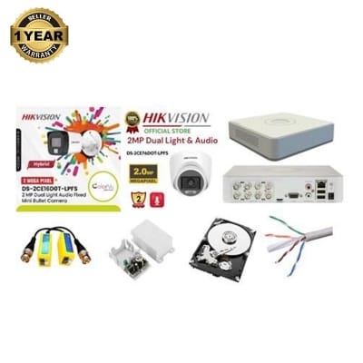 Picture of Hikvision Camera Package Full ColorVU With Audio 24 hours 7 Days CCTV Camera 02pc Full Set with all accessories Package