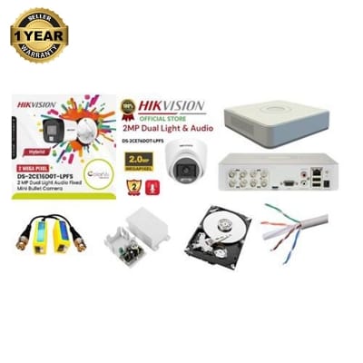 Picture of Hikvision Camera Package Full ColorVU With Audio 24 hours 7 Days CCTV Camera 03pc Full Set with all accessories Package