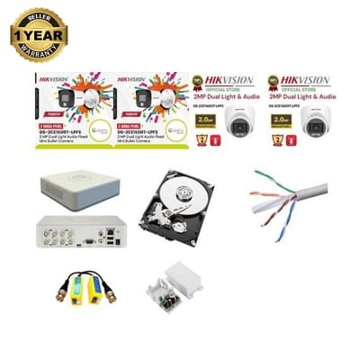Picture of Hikvision Camera Package Full ColorVU With Audio 24 hours 7 Days CCTV Camera 04pc Full Set with all accessories Package