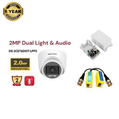 Picture of Hikvision DS-2CE76D0T-LPFS 2MP Dual Light Full Color Audio Fixed Mini Dome Camera 25 m IR distance 2.8 mm, 3.6 mm fixed focal lens 1080p with Box adapter & Video Balun