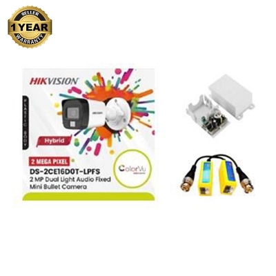 Picture of Hikvision DS-2CE16D0T-LPFS 2MP Dual Light Full Color Audio Fixed Mini Camera 25 m IR distance 2.8 mm, 3.6 mm fixed focal lens 1080p  With Box Adapter & Balun