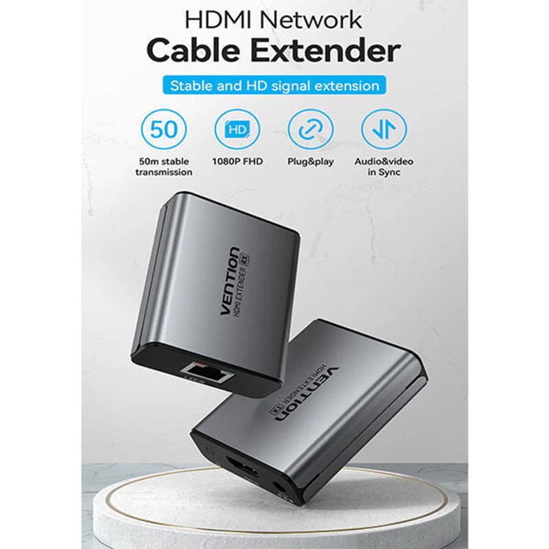 Picture of VENTION AKGH0-UK HDMI Network Cable Extender  With  RJ-45 to RJ-45  Extender Distance UPTO 50 Meter - Grey