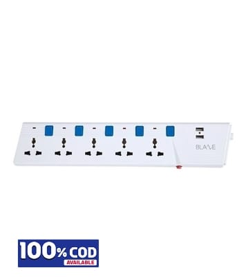 Picture of Blaze Smart Extension Socket 5 SKT, 2 Pin, 3 Yard USB