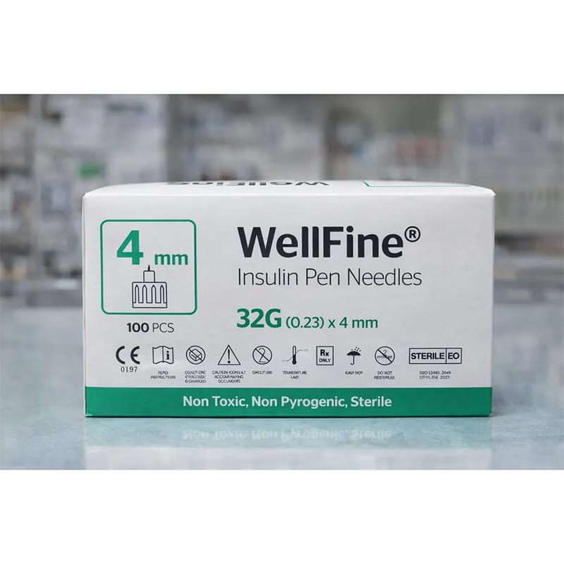 Picture of WellFine Insulin Pen Needles 32G x 4mm – 100PCS Sterile Pack