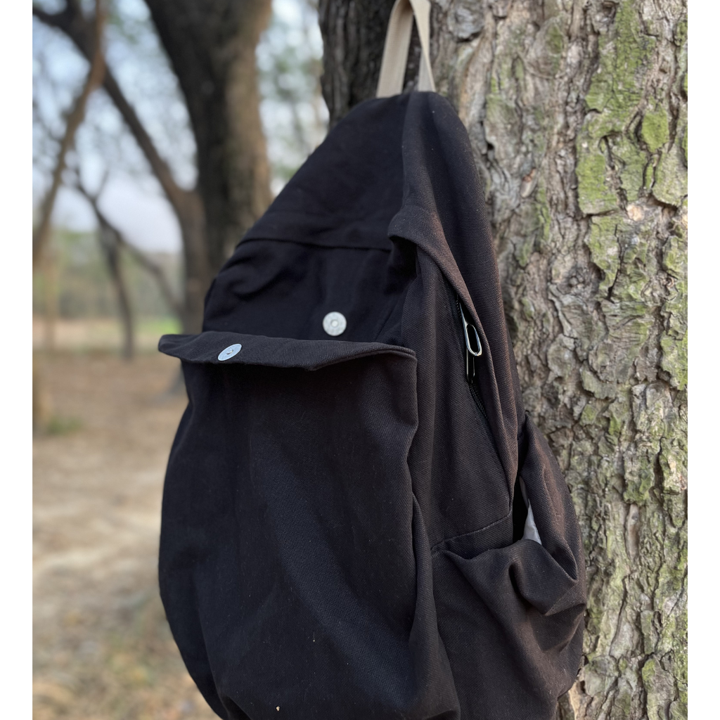 Picture of  Black Canvas Backpack for Women and Men Retro Aesthetic Rucksack Basic Backpack for High School/College Students Travel Laptop Bag