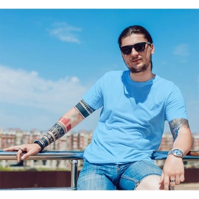 Picture of Jersey Fabrics Half Hata Solid Color Tshirt-Clothing Size-S, Color-Navy