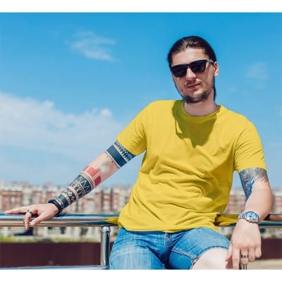 Picture of Jersey Fabrics Half Hata Solid Color Tshirt-Clothing Size-S, Color-Navy