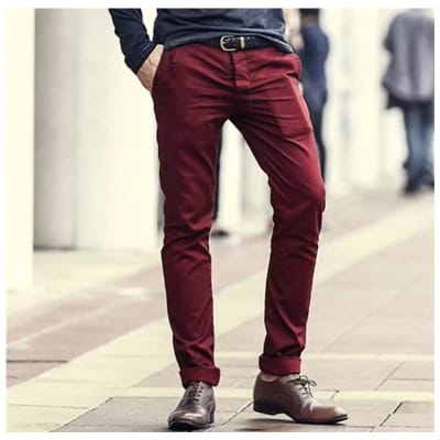 Picture of Gavardine Pant Cotton Fabrics 2 % spandex-Clothing Size-28, Color-Maroon