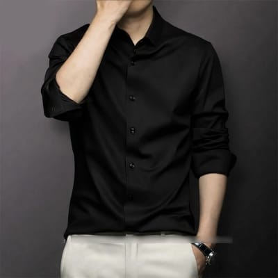 Picture of China Fabric Men’s Shirt — Smart Look, Zero Iron Hassle!-Clothing Size-M, Color-Black