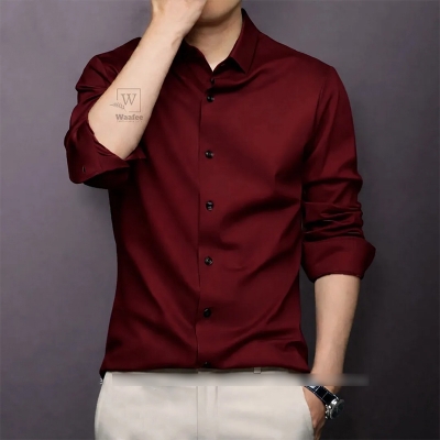 Picture of China Fabric Men’s Shirt — Smart Look, Zero Iron Hassle!-Clothing Size-M, Color-Maroon